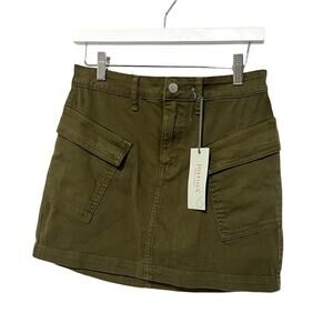 Just USA Stitch Fix Cargo Mini Skirt Olive Green Cotton Stretch Women's Size XS